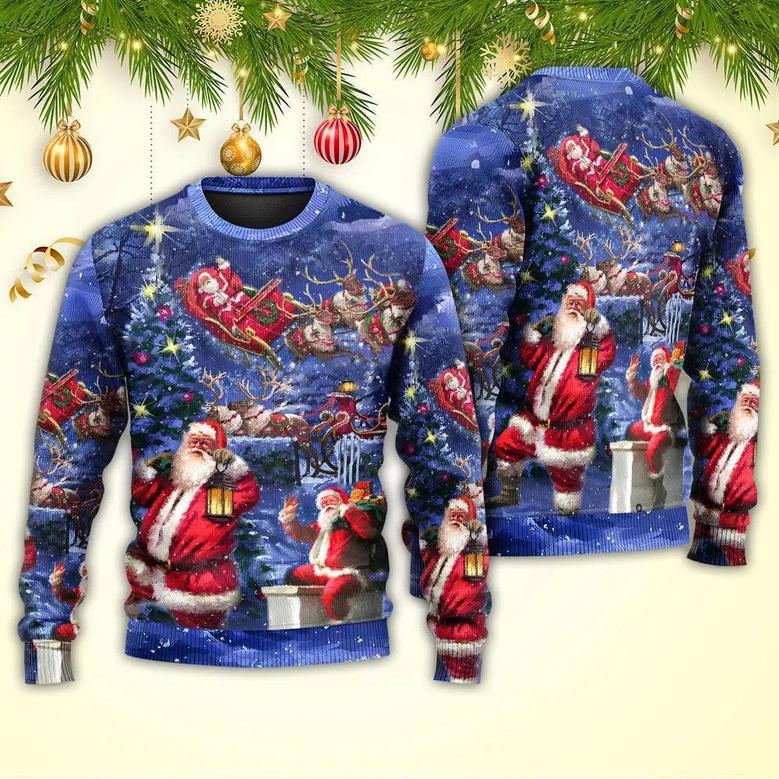 Christmas Santa Claus Chilling Happy Xmas Light Art Style Ugly Christmas Sweater