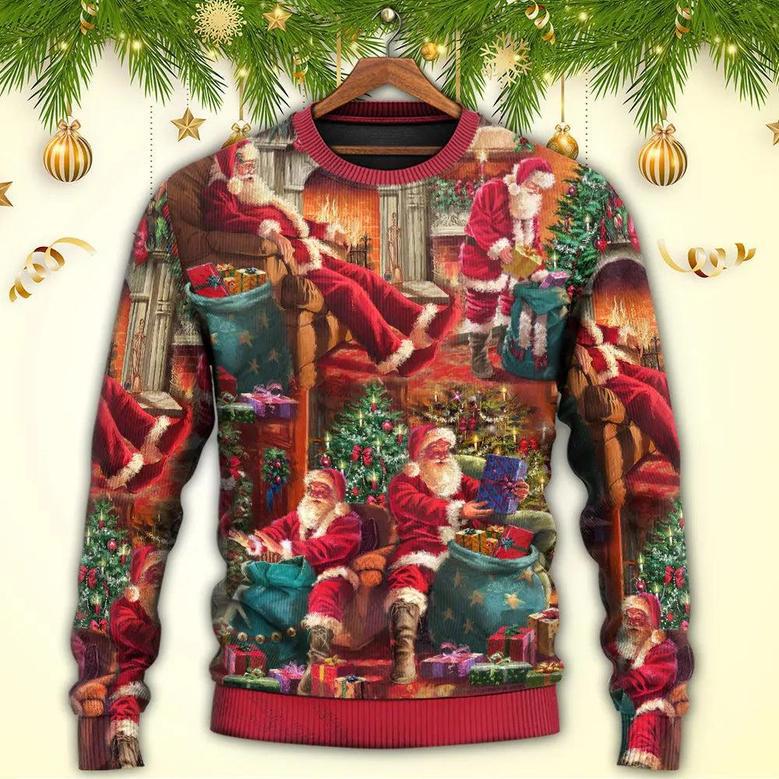 Christmas Santa Claus Story Chilling Happy Xmas Art Style Ugly Christmas Sweater