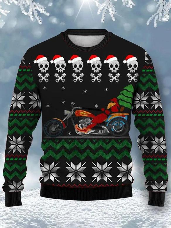 Christmas Skull Biker Print – Ugly Sweater Christmas