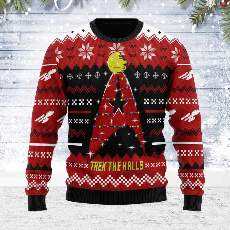 Christmas Sweater Star Trek The Halls Red