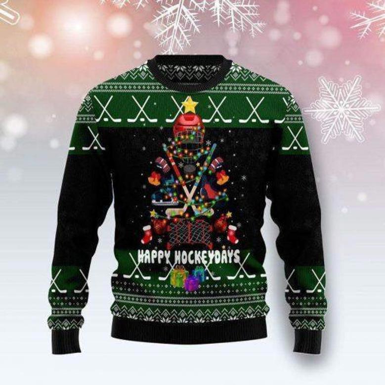 Christmas Tree Happy Hockey Days Ugly Christmas Sweater