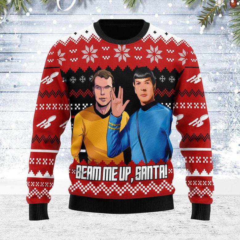 Christmas Wool Sweater Beam Me Up Santa