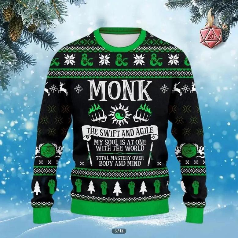 Classes monk Ugly Christmas sweater for men and women, Christmas sweatshirt