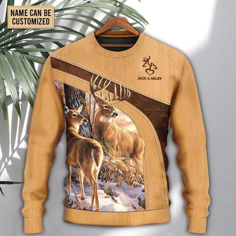 Deer Here Lives An Old Buck And His Sweet Doe Personalized Ugly Christmas Sweater