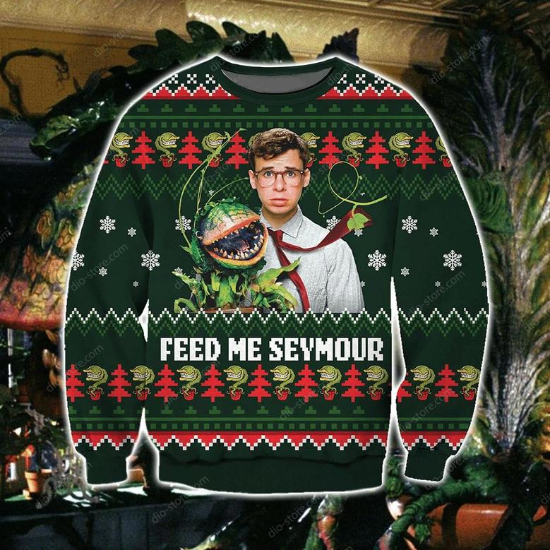 Feed Me Seymour Knitting Pattern Print Ugly Christmas Sweater