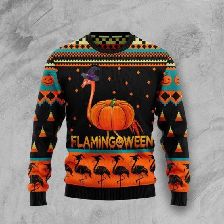 Flamingoween Pumpkin Ugly Christmas Sweater, All Over Print Sweatshirt, Ugly Sweater,