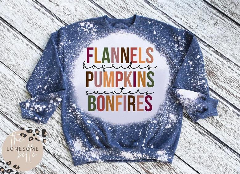 Flannels Hayrides Pumpkins Sweaters Bonfires Fall Sweatshirt Bleached Crewneck Cold Weather