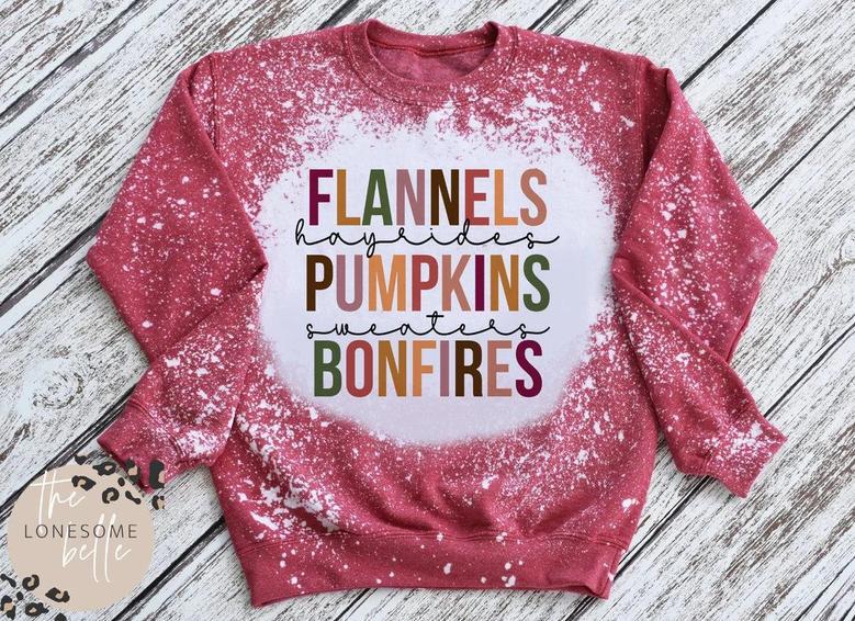 Flannels Hayrides Pumpkins Sweaters Bonfires Fall Sweatshirt Bleached Crewneck Cold Weather Sublimation