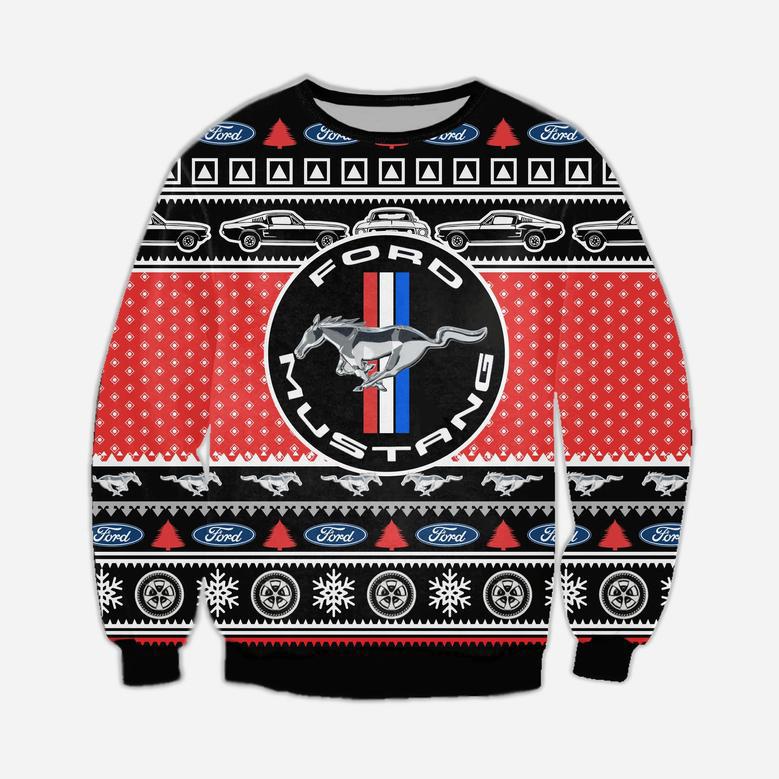 Ford Mustang Knitting Pattern Print Ugly Christmas Sweater