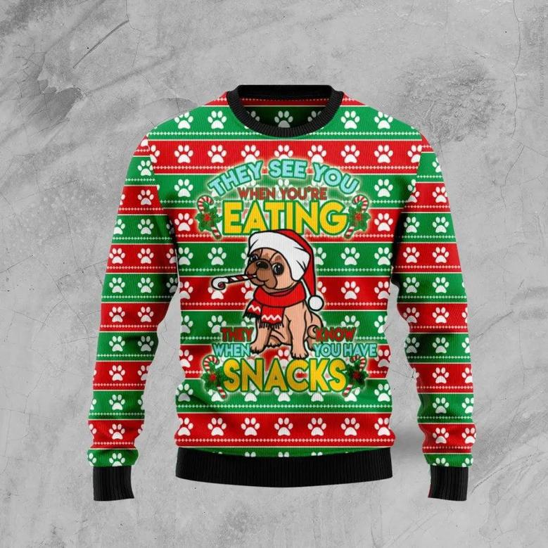 French Bulldog See You Eating Snacks Ugly Christmas Sweater, Jumper unisex