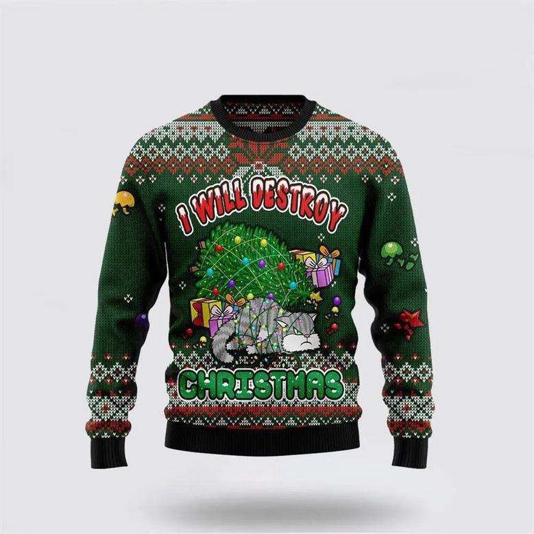 Funny Cat I Will Destroy Christmas Ugly Christmas Sweater, Jumper