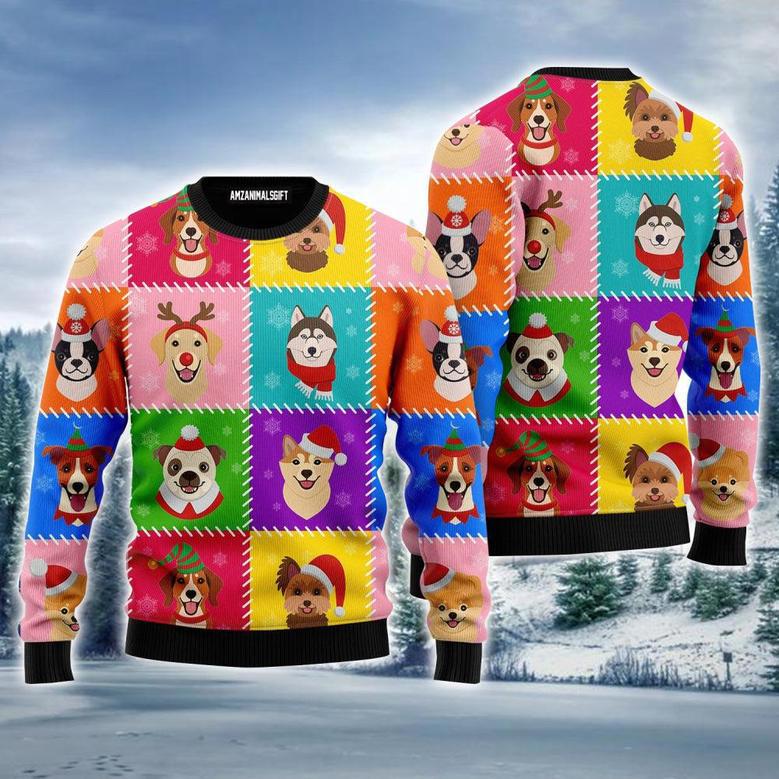 Funny Dog Ugly Sweater, Funny Dog Breeds Face Christmas Ugly Sweater