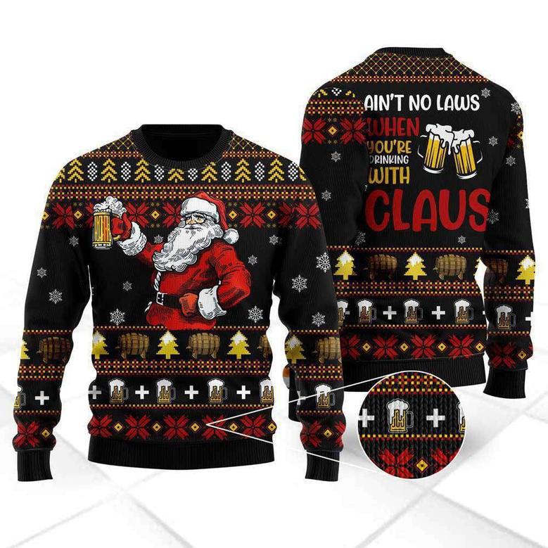 Funny Drinking With Claus Ugly Christmas Sweater, Jumper For Christmas Gift