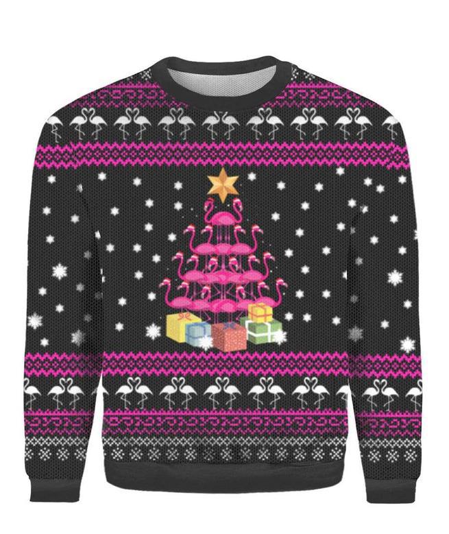 Funny Flamingo Tree Ugly Christmas Sweater For Men & Women