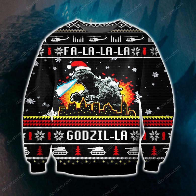 Funny Godzilla Knitting Pattern Print Ugly Christmas Sweater