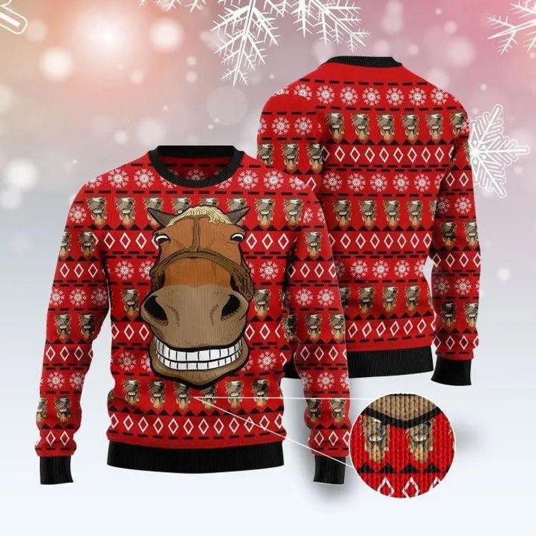 Funny Horse Face Ugly Christmas Sweater, Jumper, Perfect Outfit For Christmas