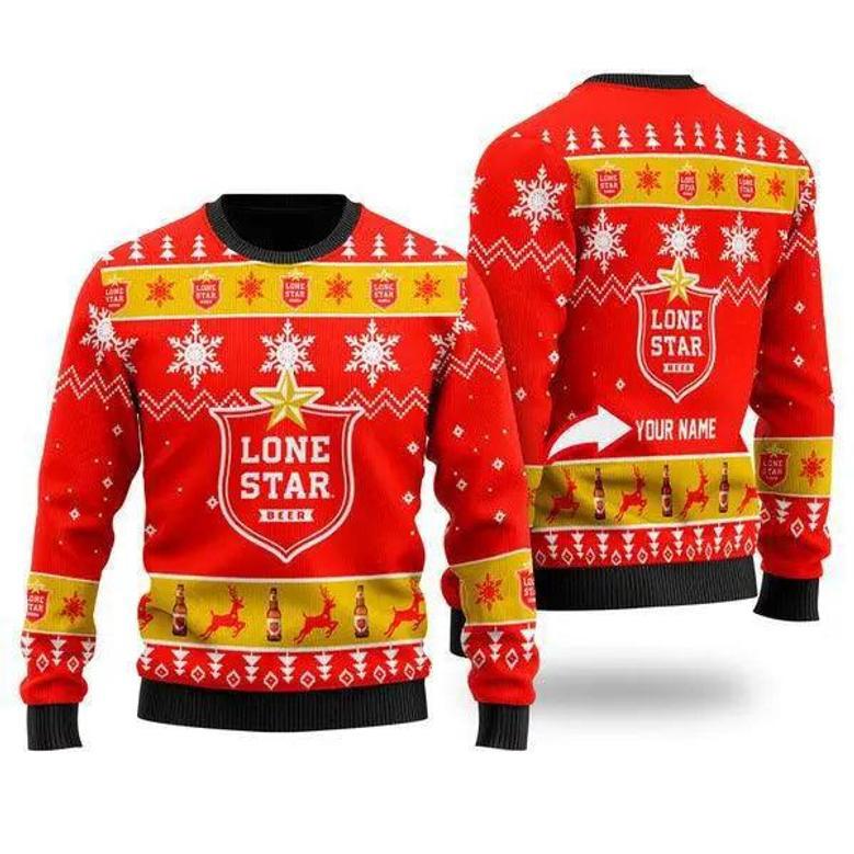 Funny Lone Star Beer Personalized Ugly Christmas Sweater, Jumpers