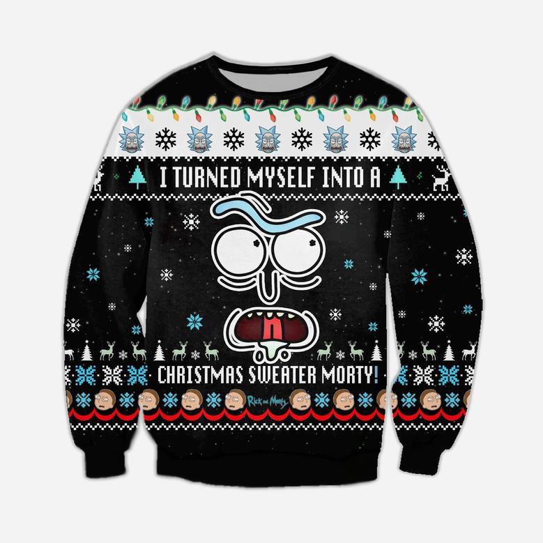 Funny Rick Knitting Pattern Print Ugly Christmas Sweater