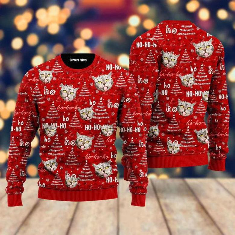 Funny Tabby Cat Pattern Ugly Christmas Sweater For Men & Women