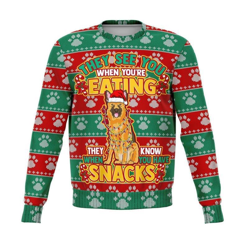 German Shepherd They Know When You Have Snacks Ugly Christmas Sweater