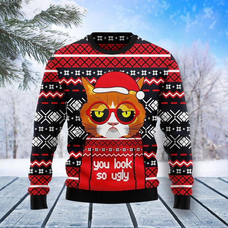 Grumpy Cat You Look Ugly Christmas Sweater