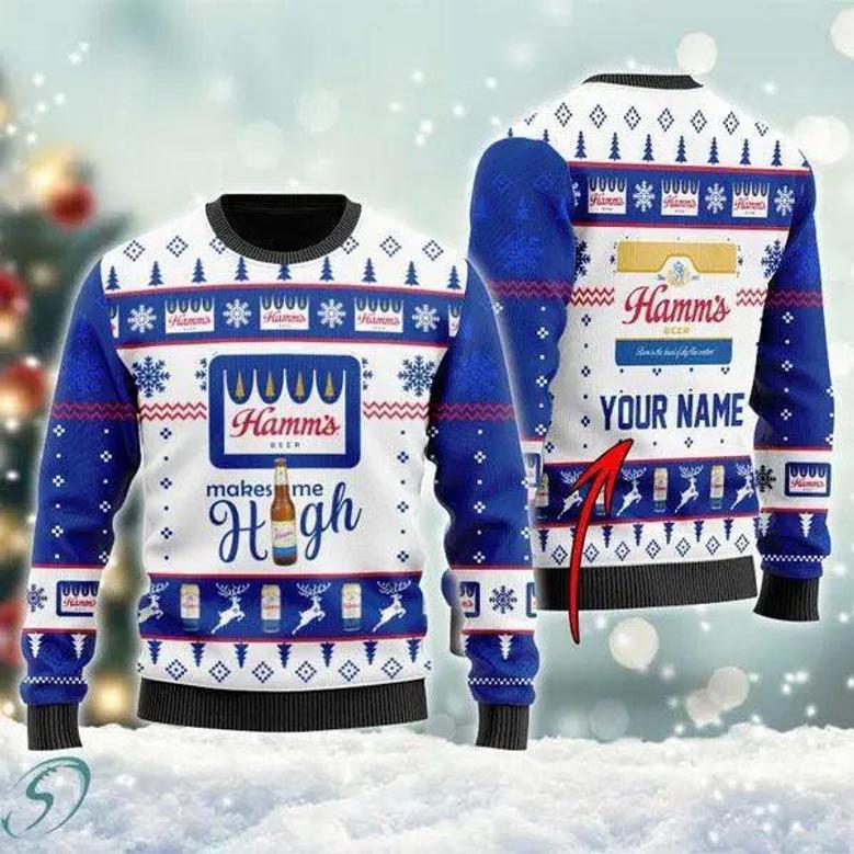 Hamm’S Beer Makes Me High Personalized Ugly Christmas Sweater, Jumpers