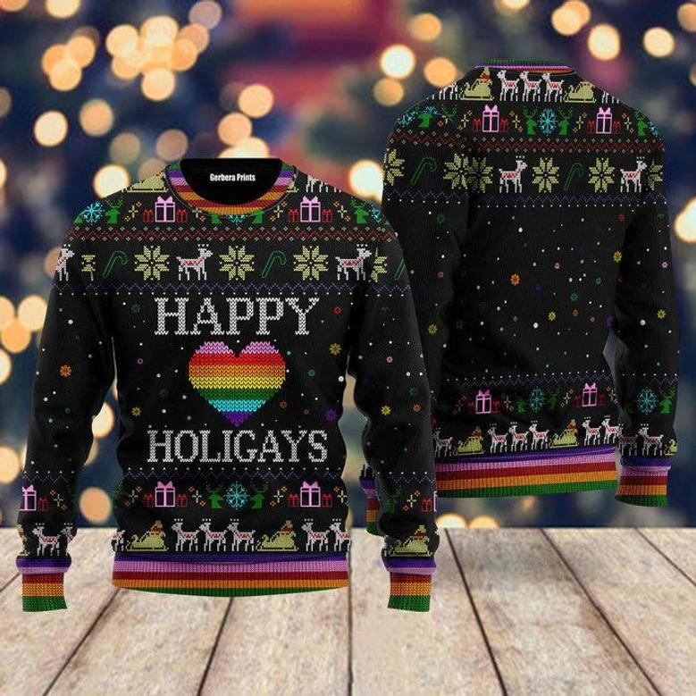 Happy Holigays LGBT Ugly Christmas Sweater For Men & Women