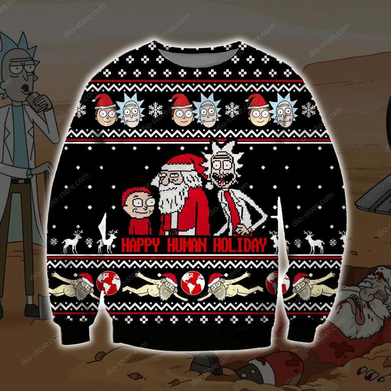 Happy Human Holiday Knitting Pattern Print Ugly Christmas Sweater