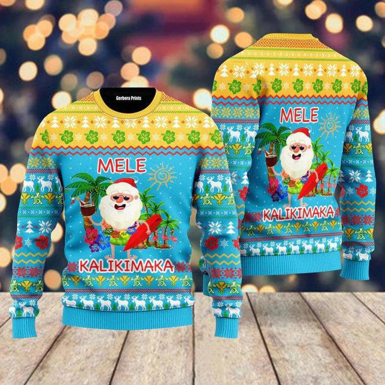 Hawaiian Santa Claus Mele Kalikimaka Sunset Ugly Christmas Sweater For Men & Women