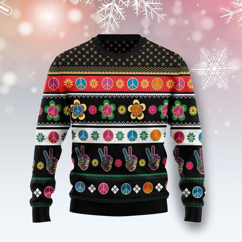 Hippie Peace Sign Ugly Christmas Sweater