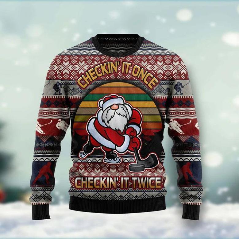 Hockey Checking It Once Checking It Twice Ugly Christmas Sweater For Men & Women