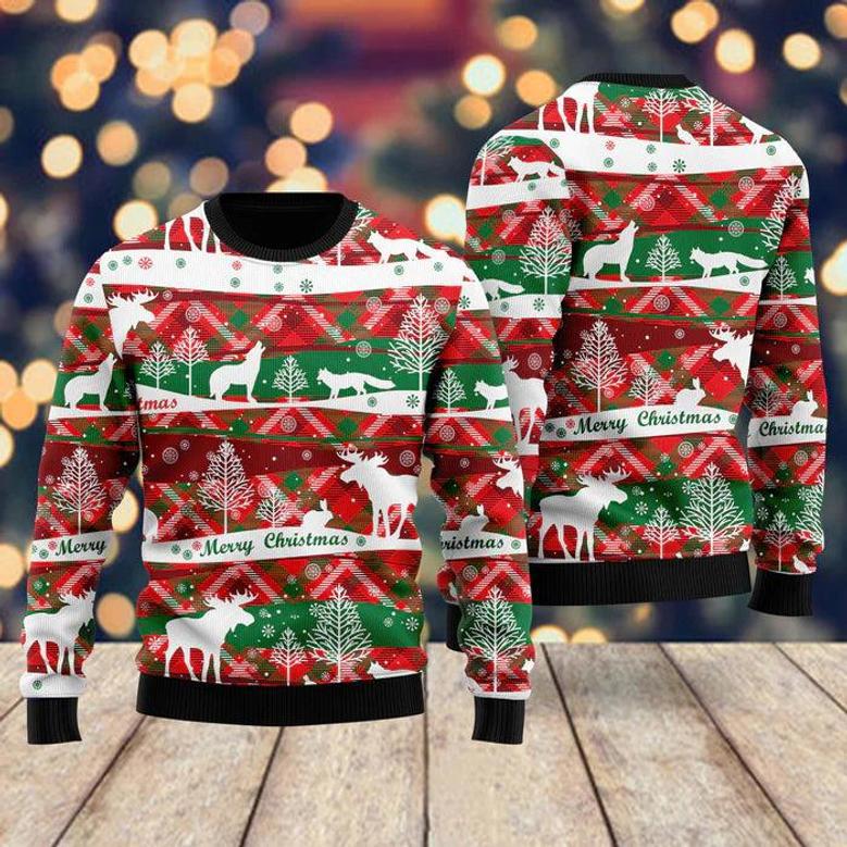 Howling Wolf In Snow Forest Pattern Ugly Christmas Sweater For Men & Women