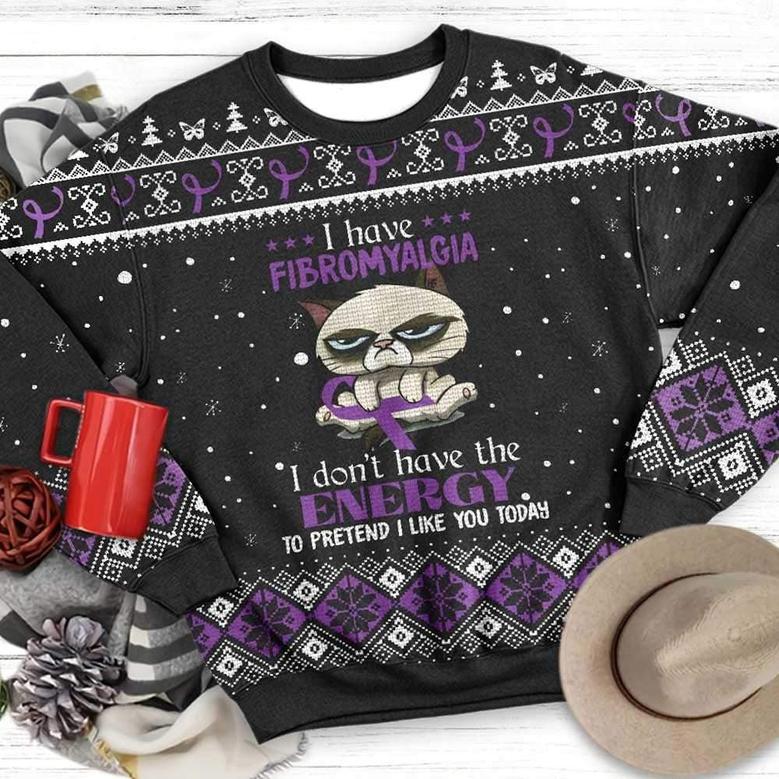 I Dont Have The Energy Fibromyalgia Awareness Ugly Christmas Sweater