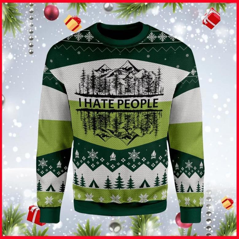 I Hate People Mountain Camping Ugly Christmas Sweater