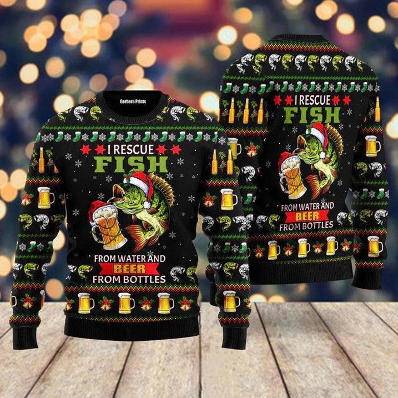 I Rescue Fish From Water And Beer From Bottles Ugly Christmas Sweater For Men & Women