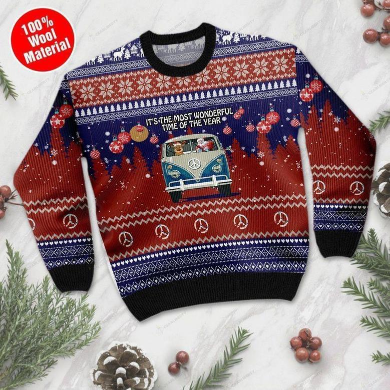 Its The Most Wonderful Time Of The Year Santa Claus In Hippie Car Ugly Christmas Sweater