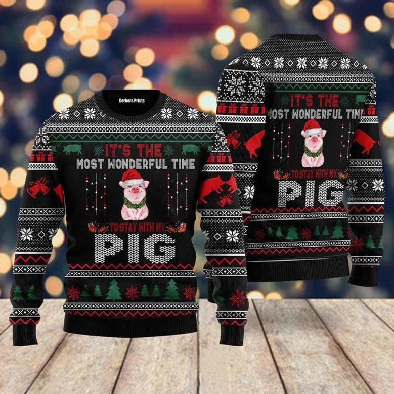 It‘s The Most Wonderful Time To Stay With My Pig Ugly Christmas Sweater For Men & Women