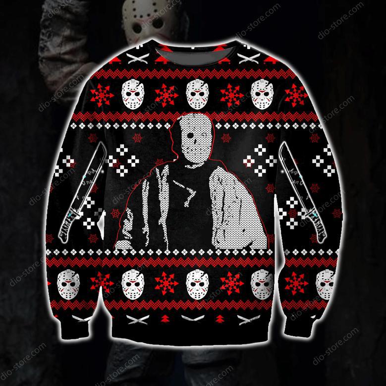 Jason Voorhees Knitting Pattern Print Ugly Christmas Sweater