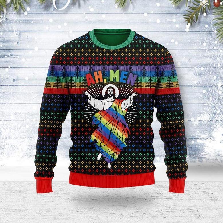 Jesus Ah Men LGBTQ+ Ugly Christmas Sweater