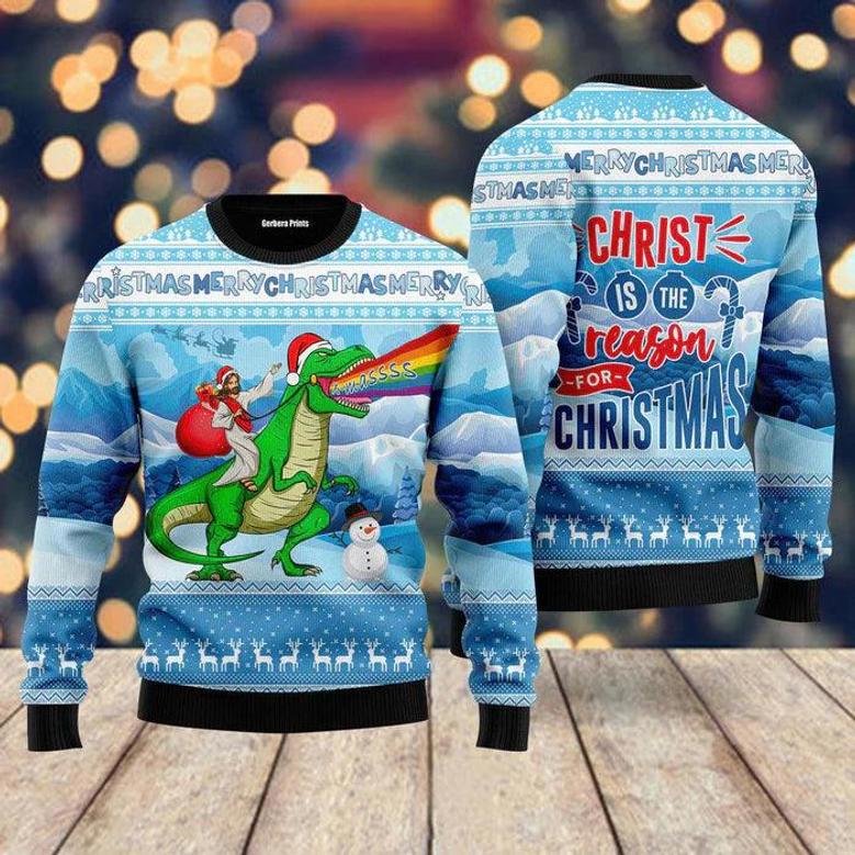 Jesus Riding A Dinosaur Jurassic ParkChristmas Jesus Ugly Christmas Sweater For Men & Women