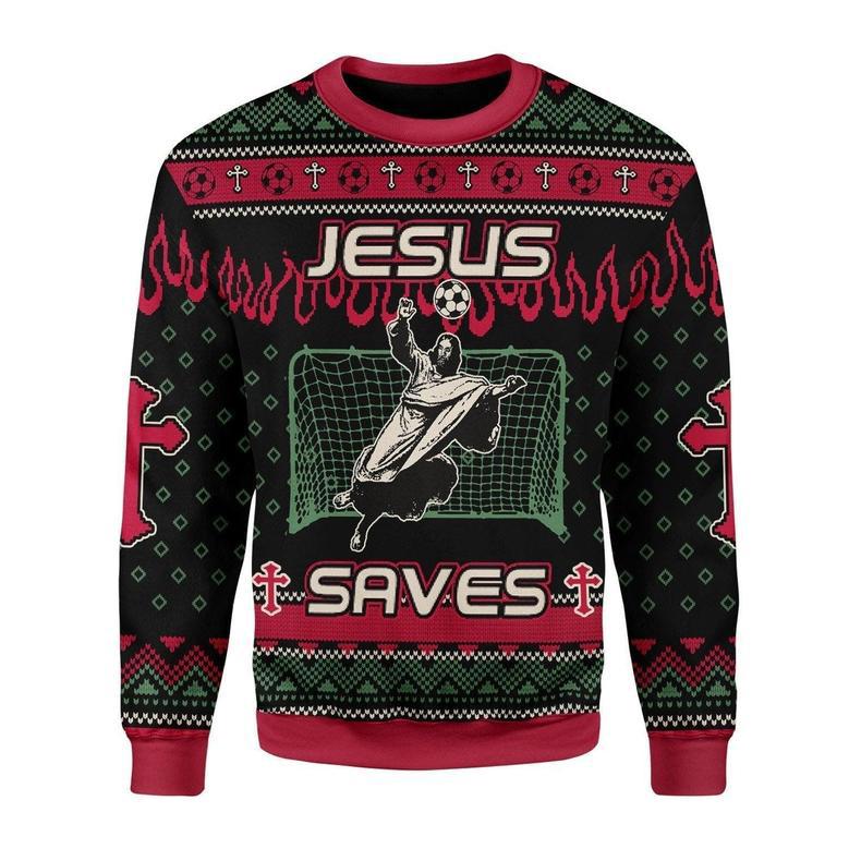 Jesus Saves Football Ugly Christmas Sweater