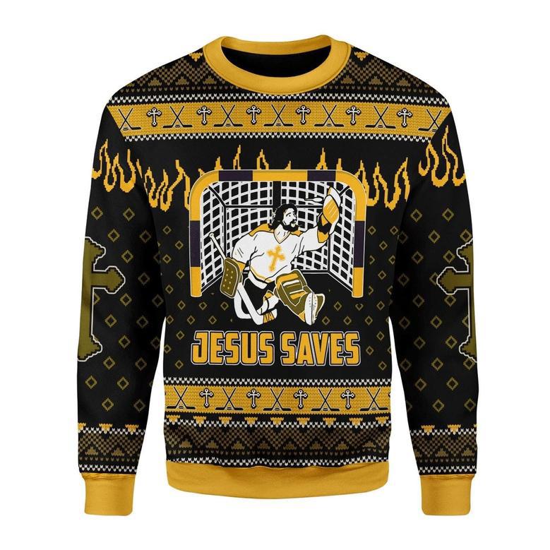 Jesus Saves Hockey Ugly Christmas Sweater