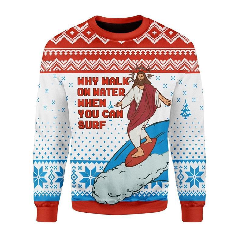 Jesus Surfing Ugly Christmas Sweater