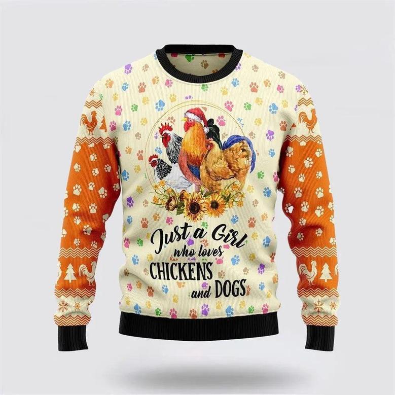 Just A Girl Who Loves Chickens And Dogs Ugly Christmas Sweater