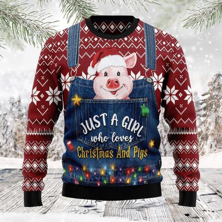 Just A Girl Who Loves Christmas And Pigs Ugly Christmas Sweater