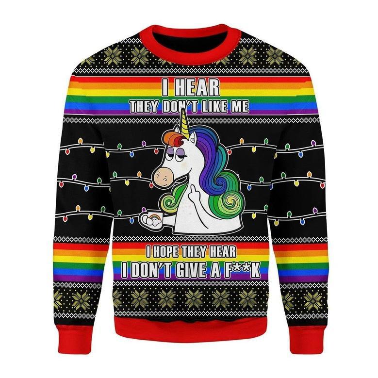 LGBT Unicorn I Dont Give A Fk Ugly Christmas Sweater