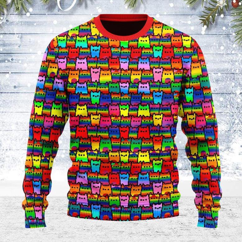 LGBTQ+ Rainbow Flag Cat Ugly Christmas Sweater