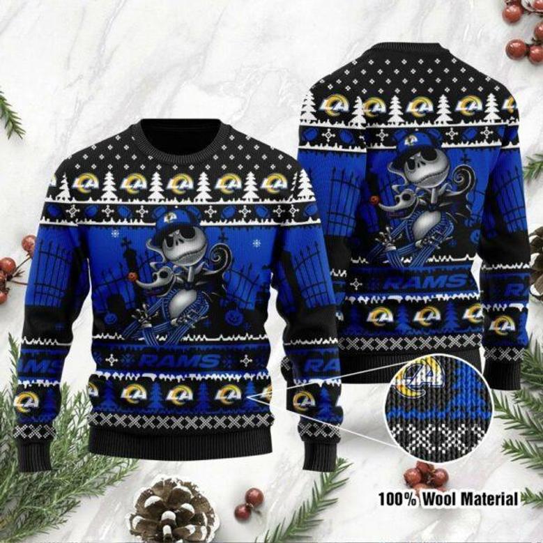 Los Angeles Rams Jack Skellington Halloween Holiday Party Ugly Christmas Sweater, Ugly Sweater, Christmas Sweaters, Hoodie, Sweatshirt, Sweater