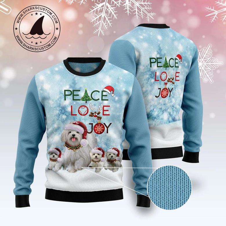 Maltese Peace Love Joy Ugly Sweater Ugly Christmas Sweater