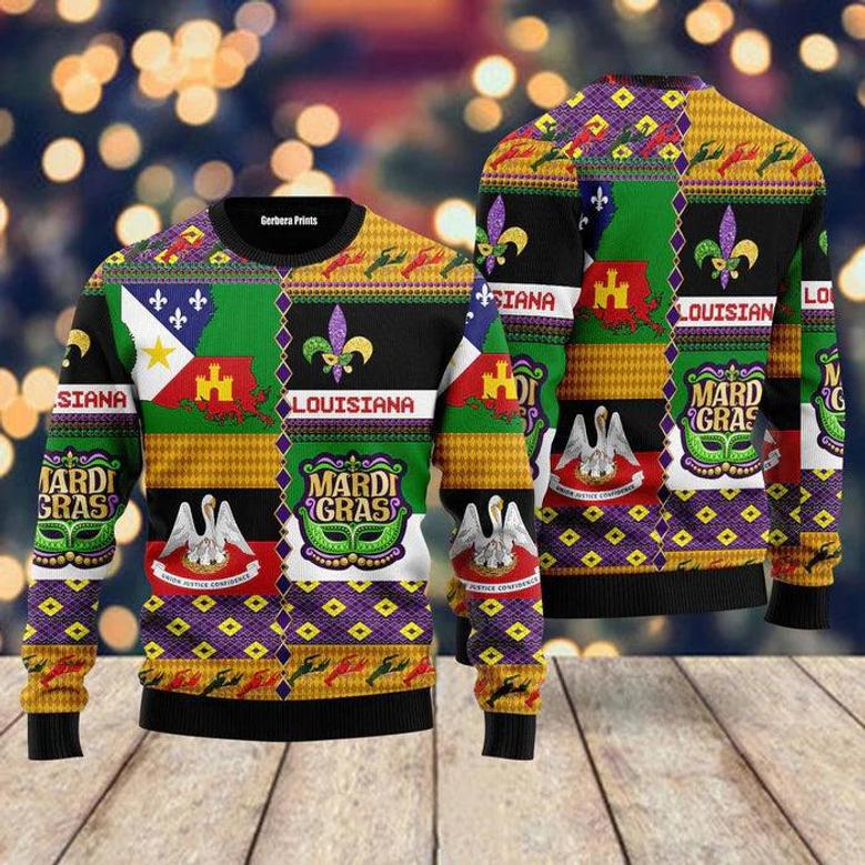 Mardi Gras Sweet Home Louisiana Ugly Christmas Sweater For Men & Women